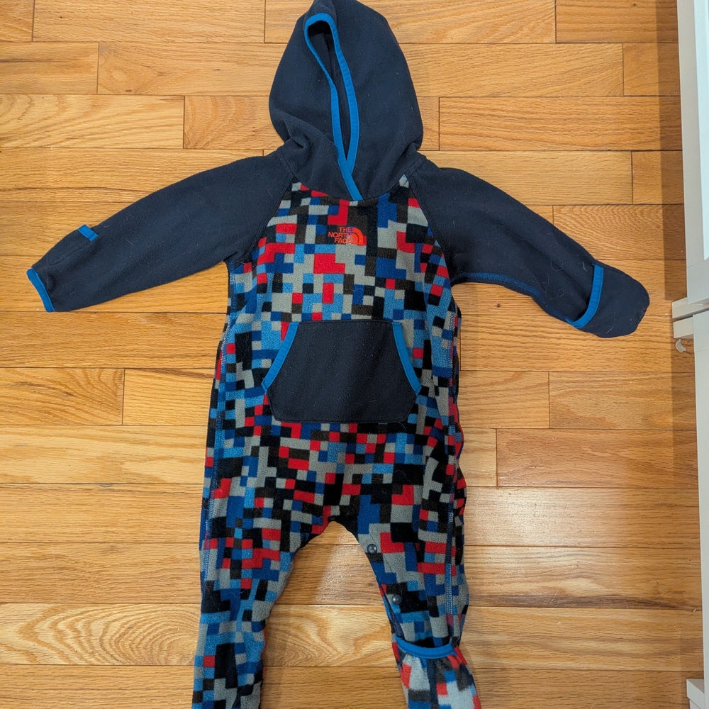 Colorful North Face 6-12m Hooded Baby Jumpsuit In Polar